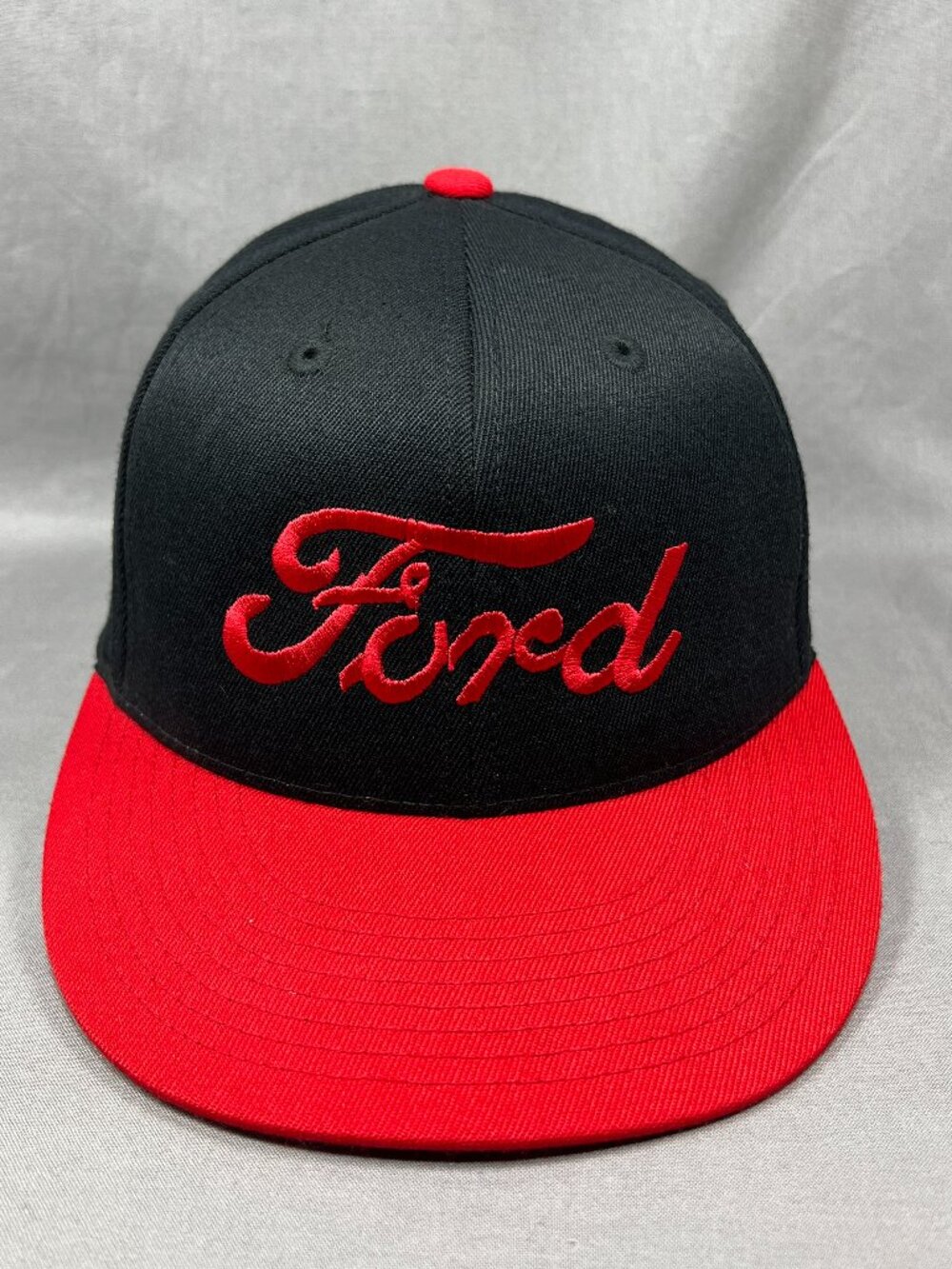 Ford 210 Fitted Hat Black Red Classic Scrip Logo Motorsports Wool Blend Mens Cap